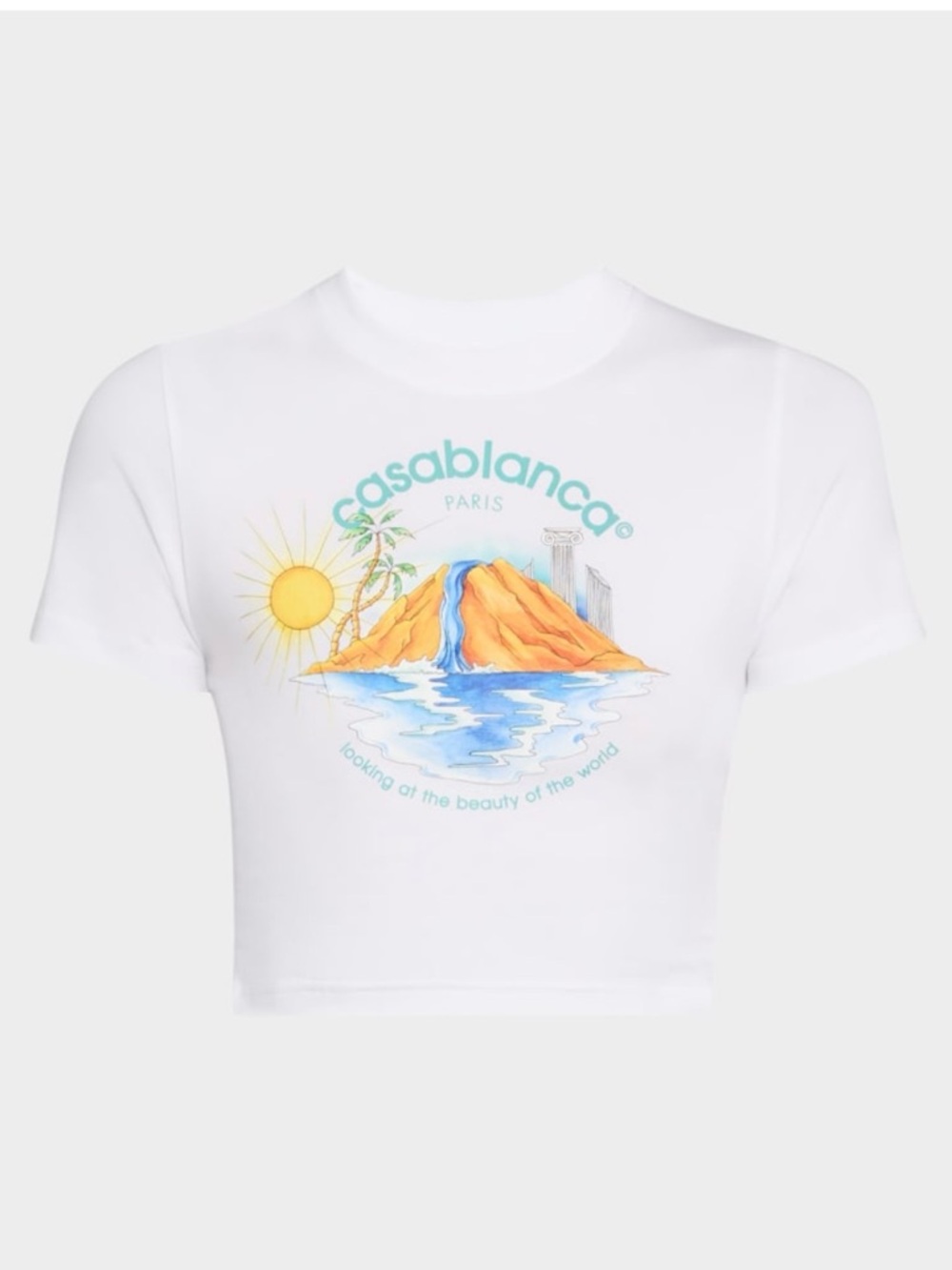 $245 NWT Casablanca Women's White Oasis Logo Print Crop Baby T-Shirt Size M